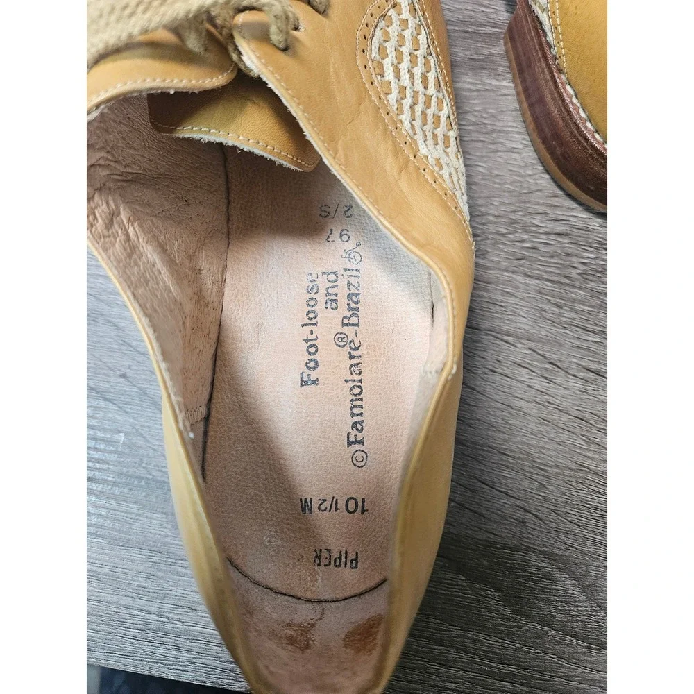 Vintage Famolare Piper Tan Leather Woven Wingtip Oxfords Mens 10.5 M Brazil